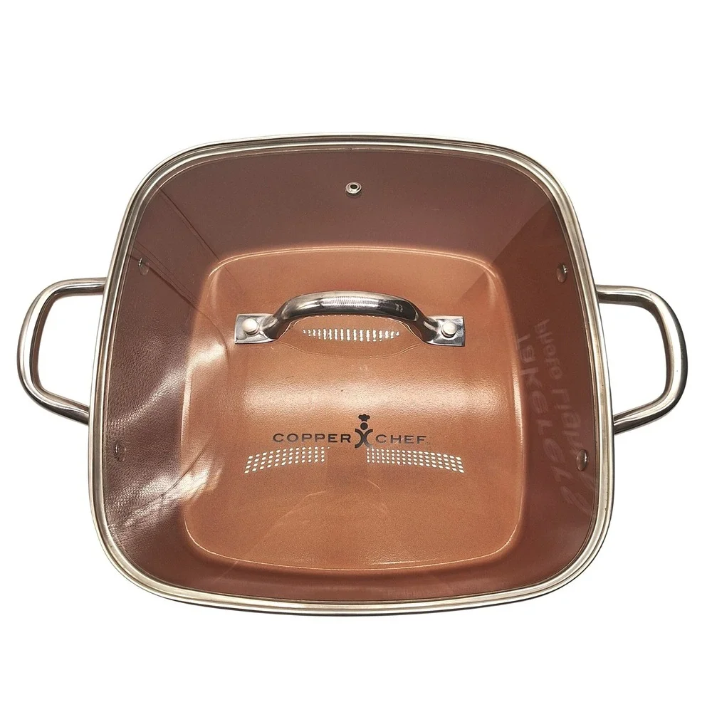 Copper Chef 6.7qt Square Casserole Pan with Glass Lid Non-Stick Induction Base